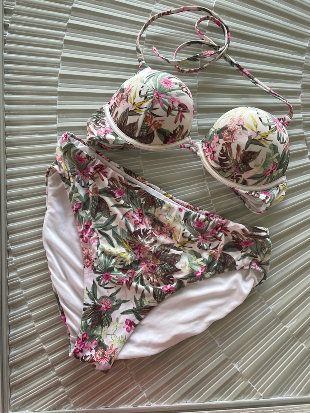 Victoria's Secret Floral Underwire Bikini Set - Pink, Green, White